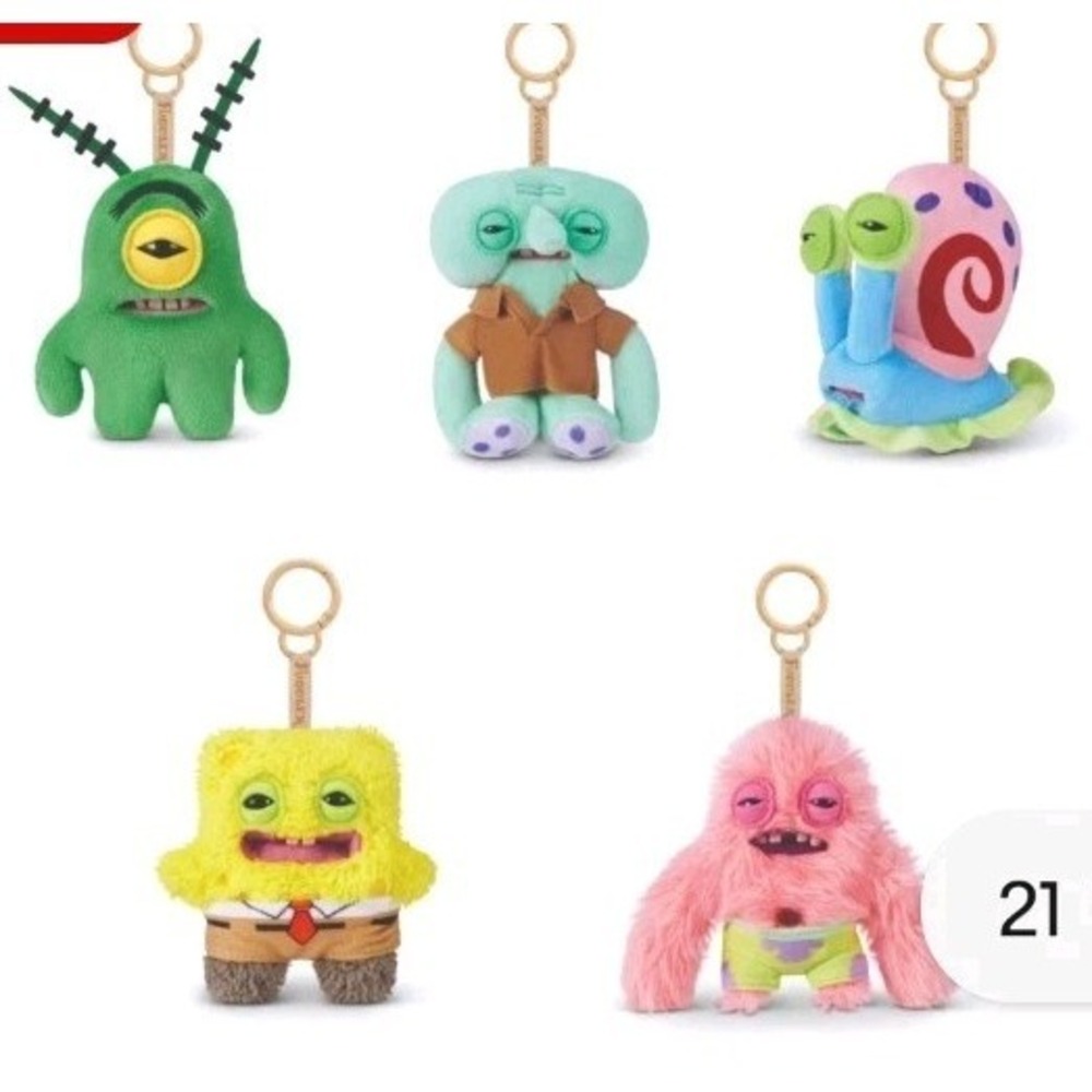 Zuru Fuggler x Spongebob Squarepants Keychain Complete Set 5 Lot Bundle Clip On